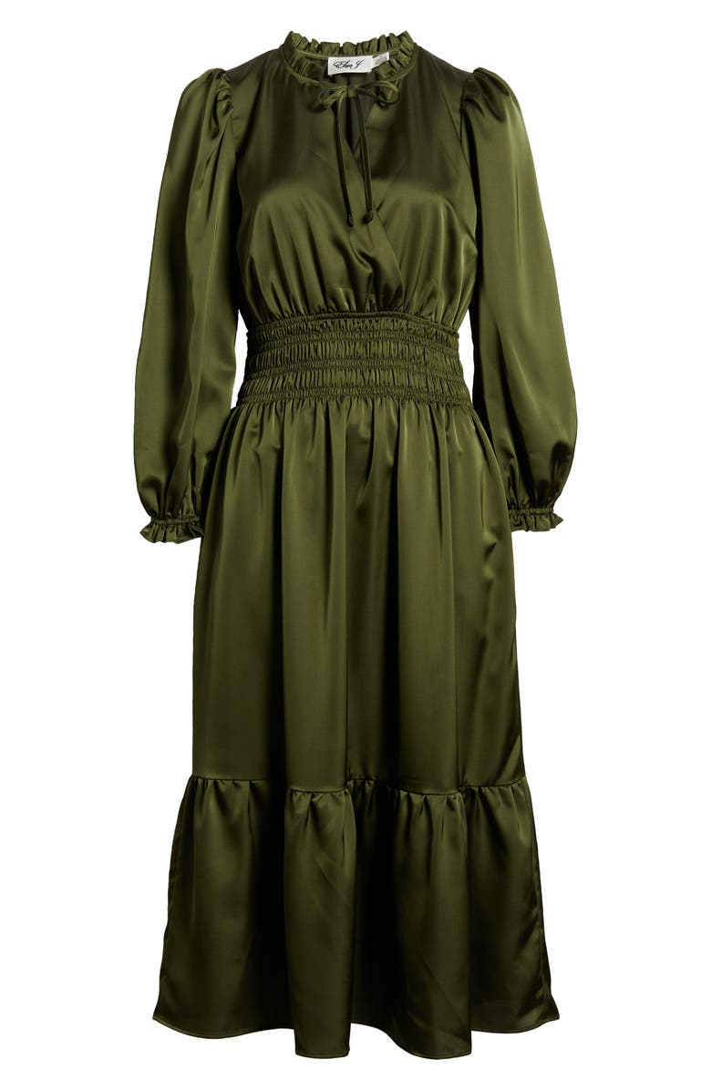 Eliza J Ruffle Trim Long Sleeve Satin Dress, Alternate, color,