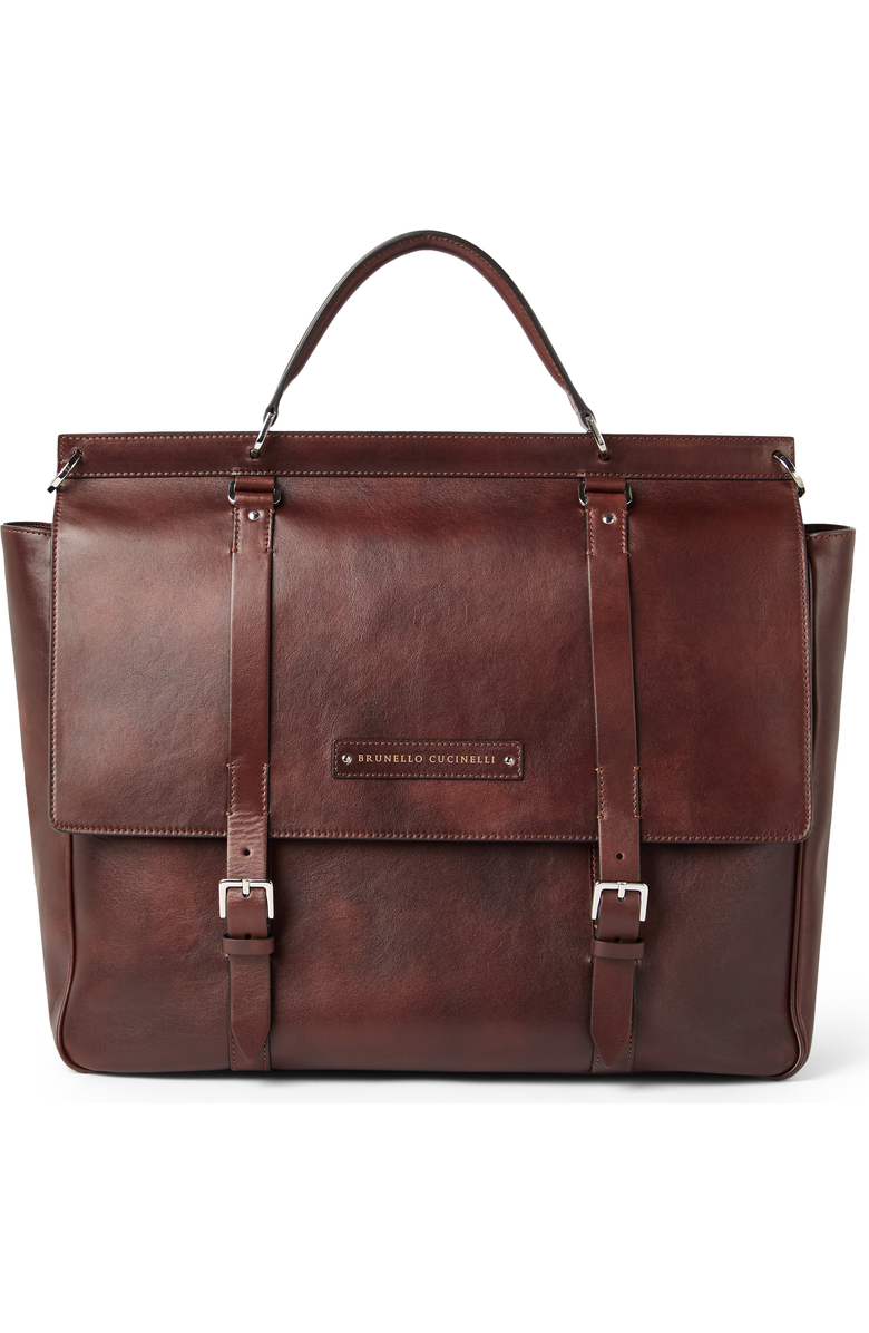 Brunello Cucinelli Calfskin briefcase, Main, color, Burgundy