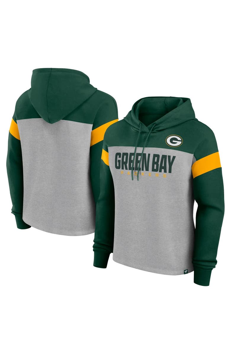 FANATICS Women's Fanatics Heather Gray/Green Green Bay Packers Bold Play Call Pullover Hoodie, Alternate, color, Heather Gray