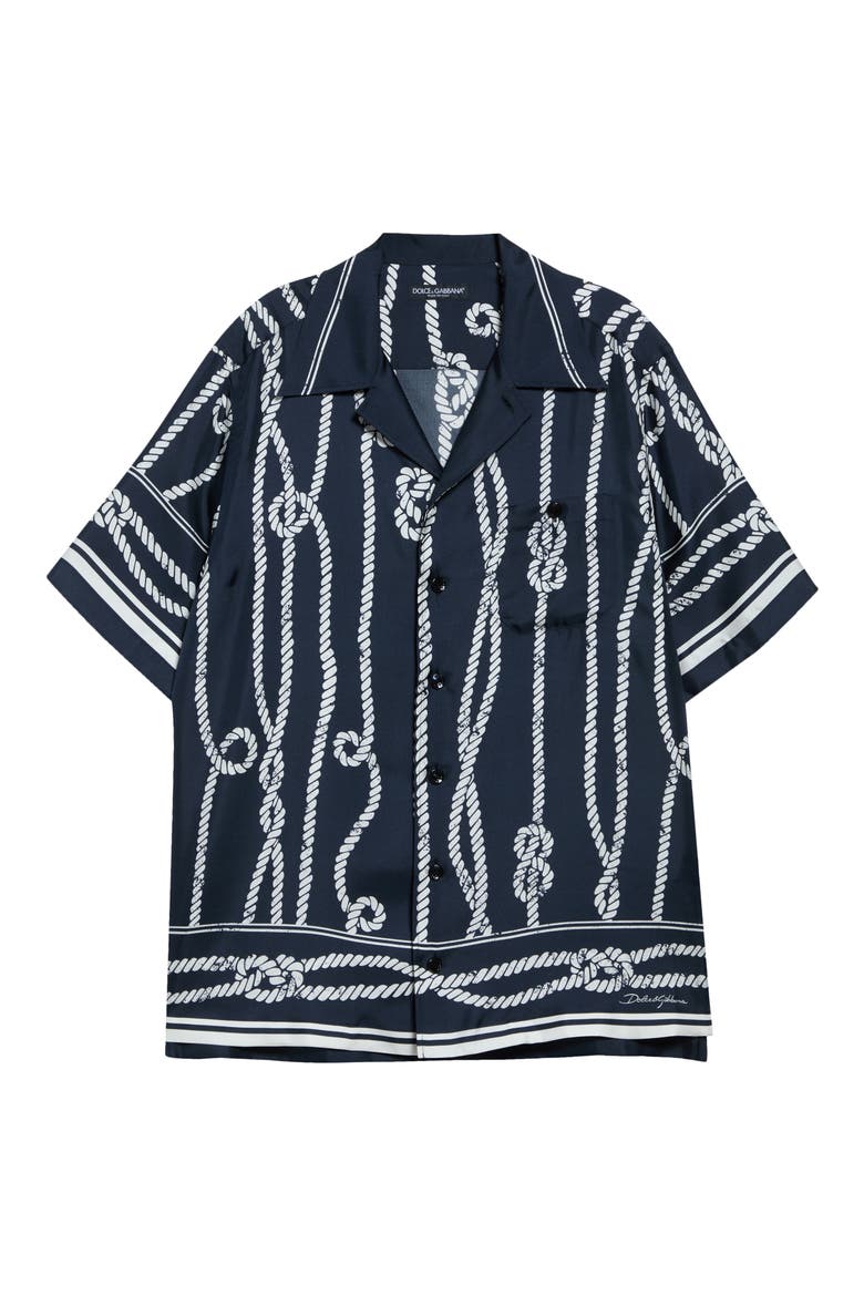 Marina Rope Print Washed Silk Twill Camp Shirt, Main, color, CORDE F.BLU NAVY