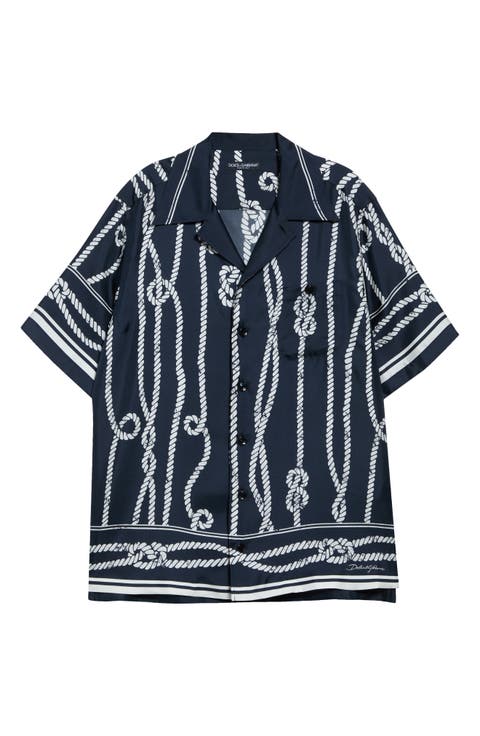 Marina Rope Print Washed Silk Twill Camp Shirt