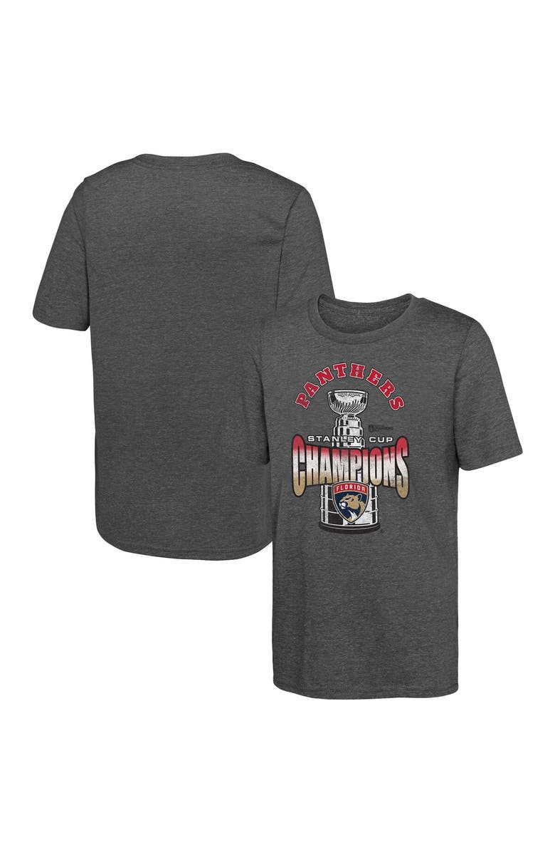 FANATICS Youth Fanatics  Heather Gray Florida Panthers 2024 Stanley Cup Champions Tri-Blend T-Shirt, Main, color, 