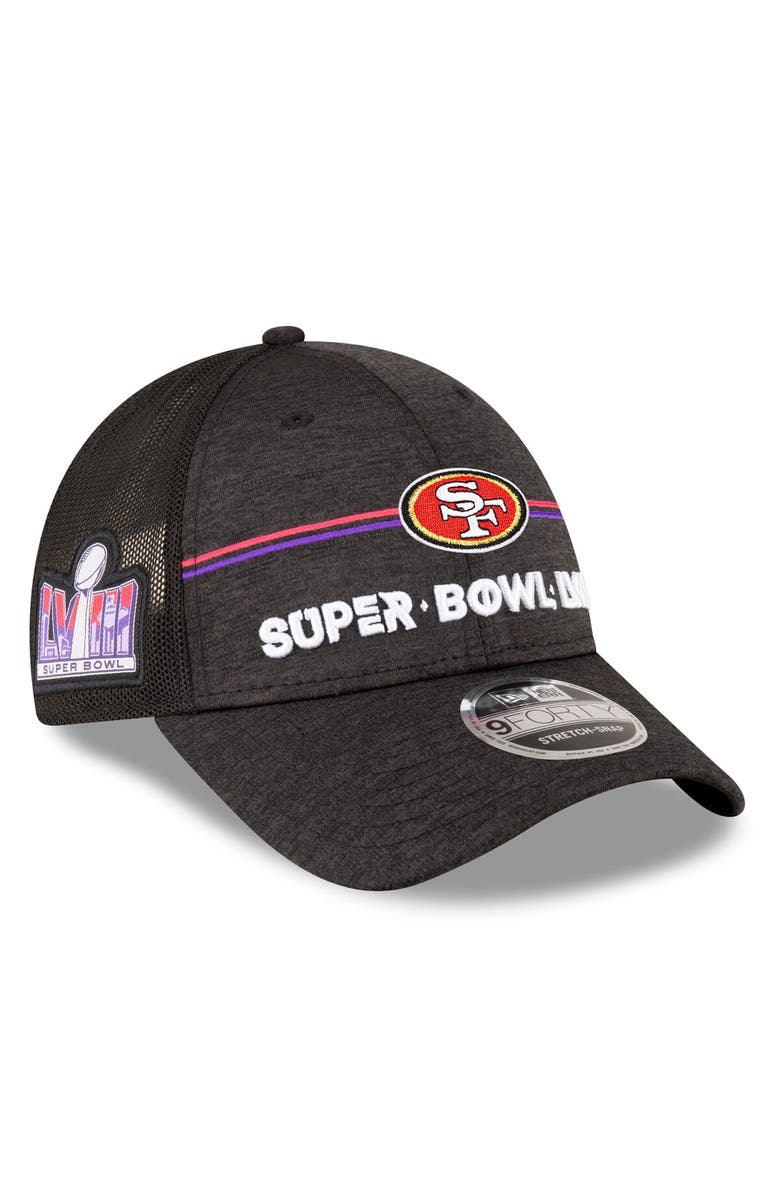 New Era Men's New Era Heather Black San Francisco 49ers Super Bowl LVIII 9FORTY Trucker Adjustable Hat, Main, color,