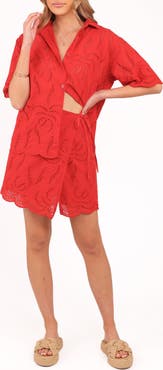 Petal & Pup Gallie Cotton Eyelet Button-Up Shirt & Wrap Skirt Set