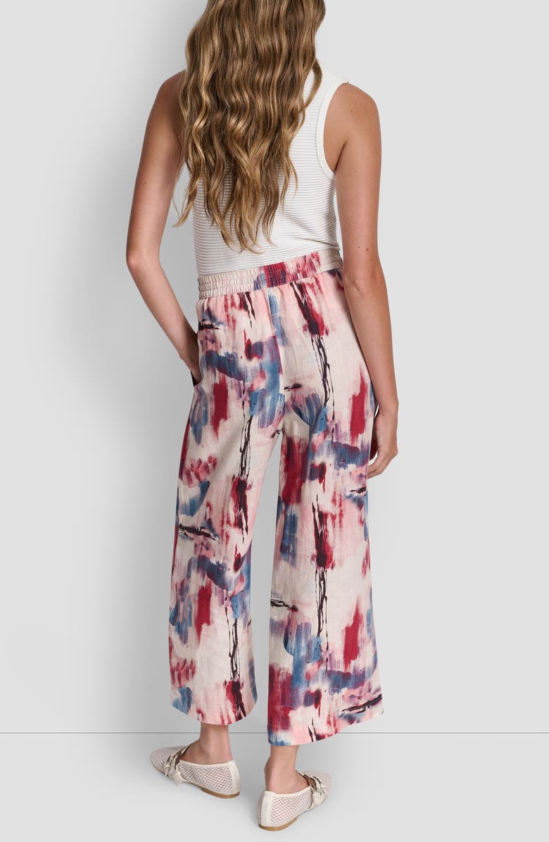 DKNY Print Pull-On Linen Pants, Alternate, color, Urban Bloom