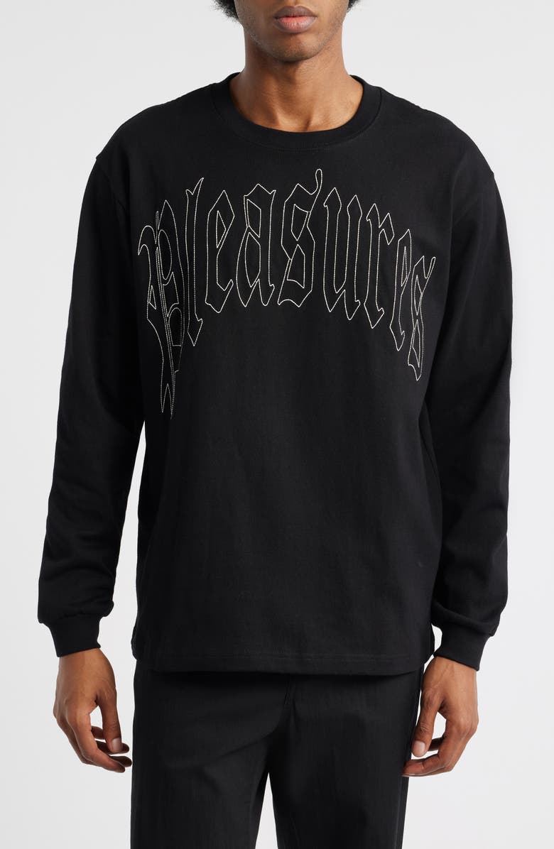 PLEASURES Twitch Embroidered Long Sleeve T-Shirt, Main, color, Black