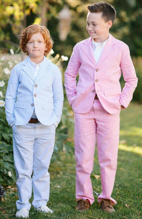 Hope & Henry Boys' Organic Seersucker Suit Jacket, Kids In Classic Blue Gingham