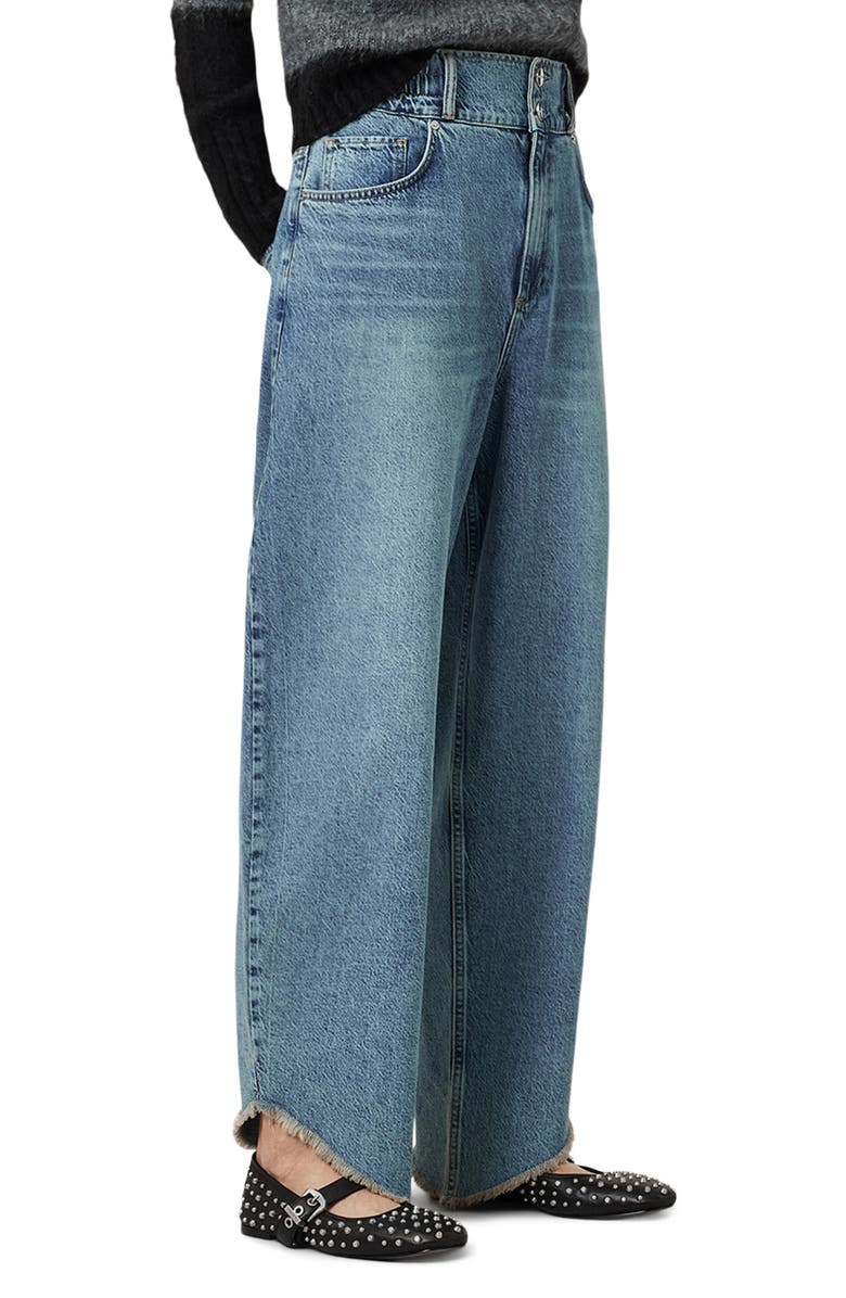 AllSaints Taylor Frayed Hem Loose Barrel Jeans, Alternate, color, Light Indigo
