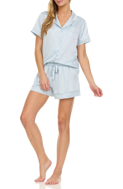 Flora Nikrooz Satin Short Pajamas With Faux Pearl Trim In Ice Flow