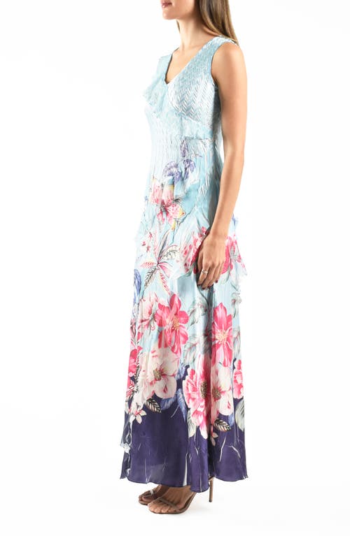 Komarov Ruffle Chiffon & Charmeuse Maxi Cocktail Dress