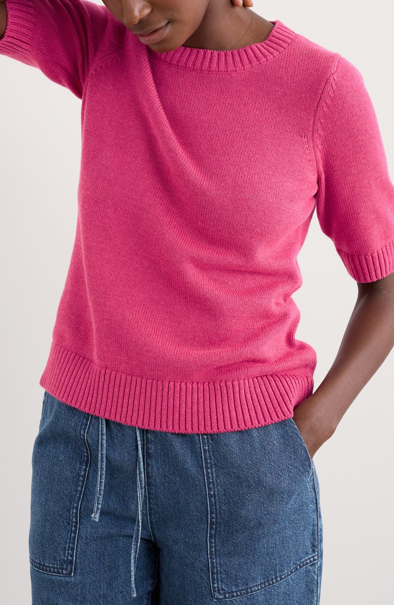 Seasalt Cornwall Studio Short Sleeve Organic Cotton Crewneck Sweater, Main, color, Knit Melange Tulip