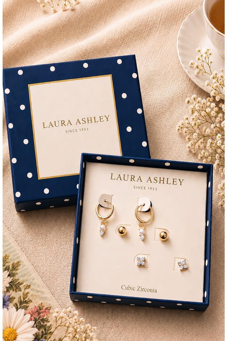Set of 3 Cubic Zirconia & Imitation Pearl Earrings, Alternate, color, CLEAR MULTI / GOLD
