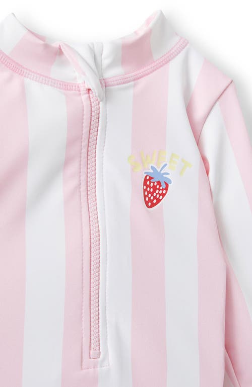 Cotton On Kids Lucy Long Sleeve Ruffle Back Swimsuit In Blush Pink Bold Stripe