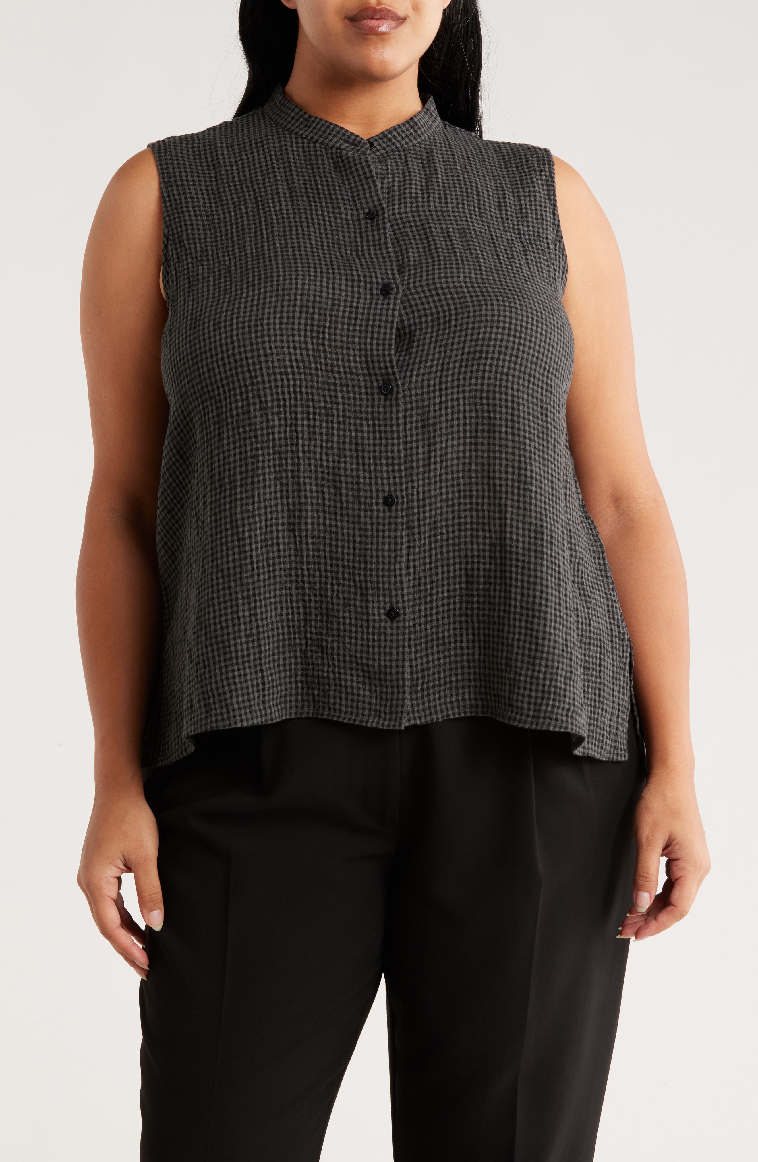 Eileen Fisher Collared Sleeveless Button-Up Shirt
