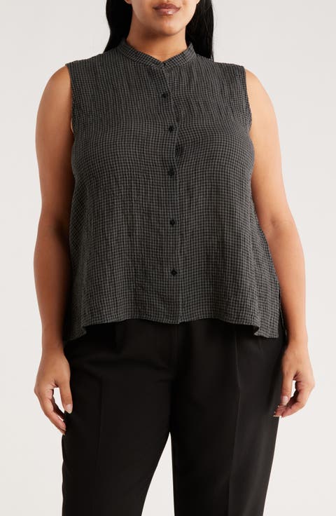 Collared Sleeveless Button-Up Shirt