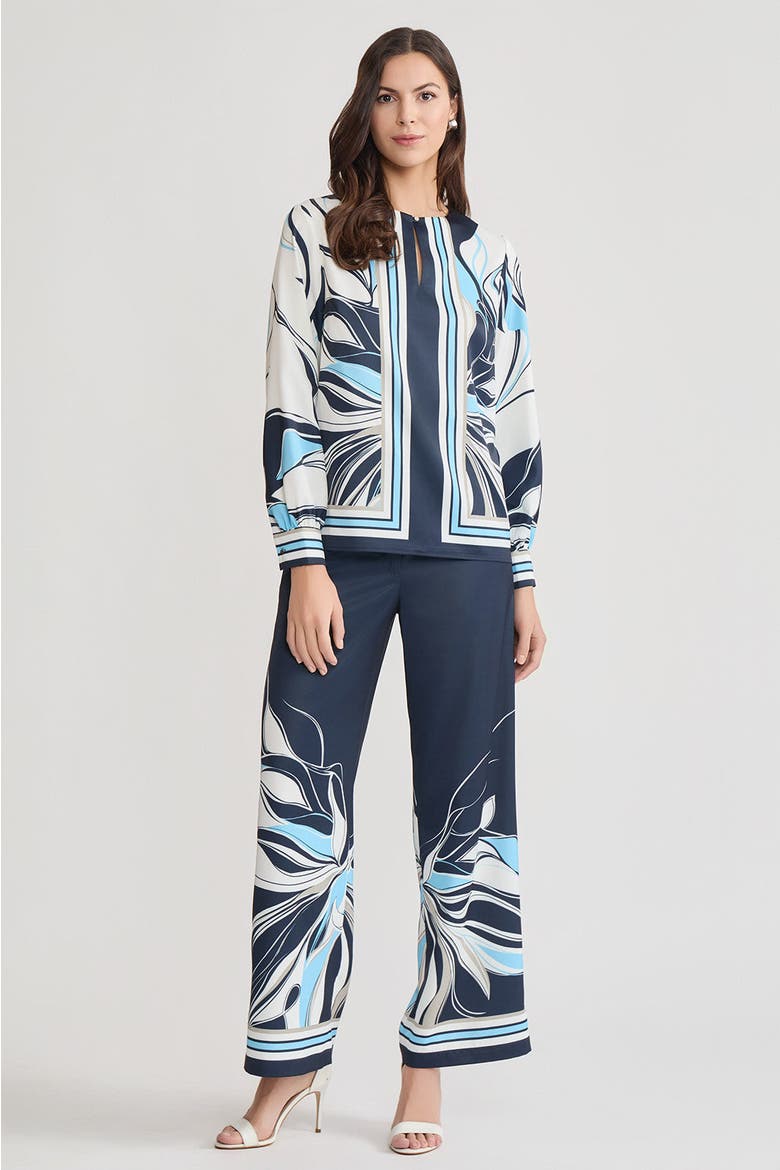 Floral Abstract Crepe de Chine Blouse, Main, color, Indigo/White/Serene