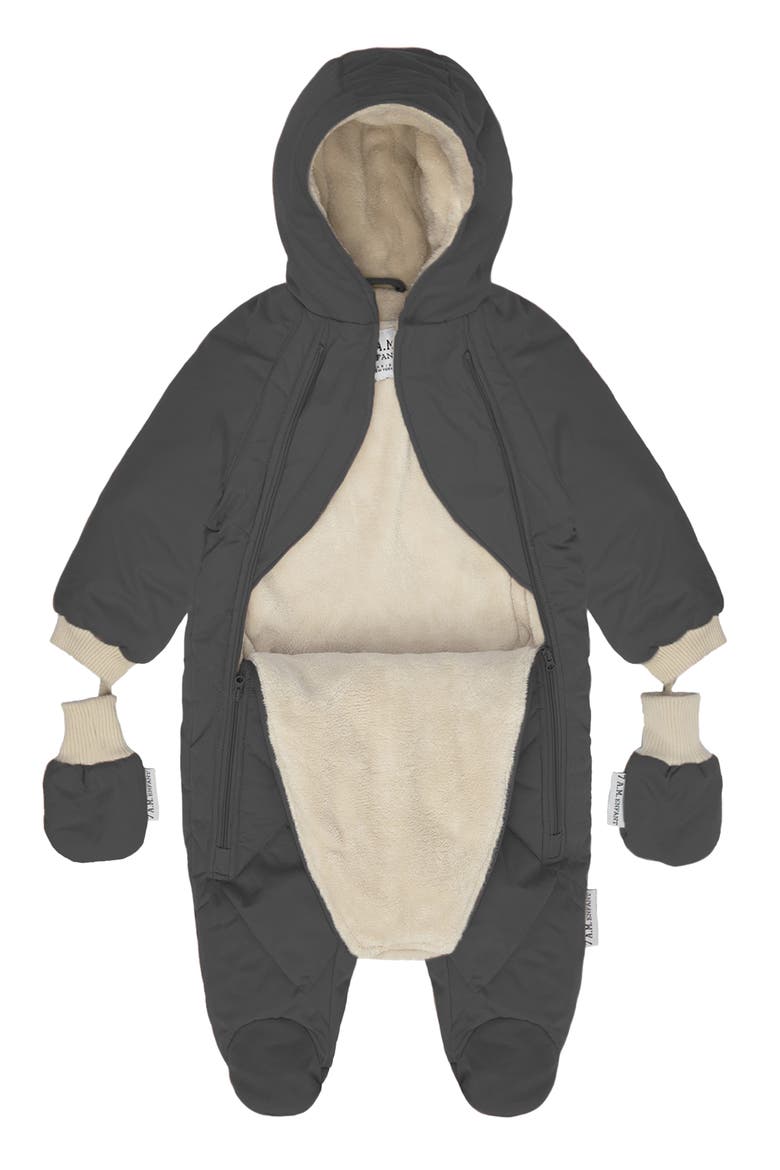 Benji Water Repellent Hooded Snowsuit with Attached Mittens, Alternate, color, SMOKEY QUILTED