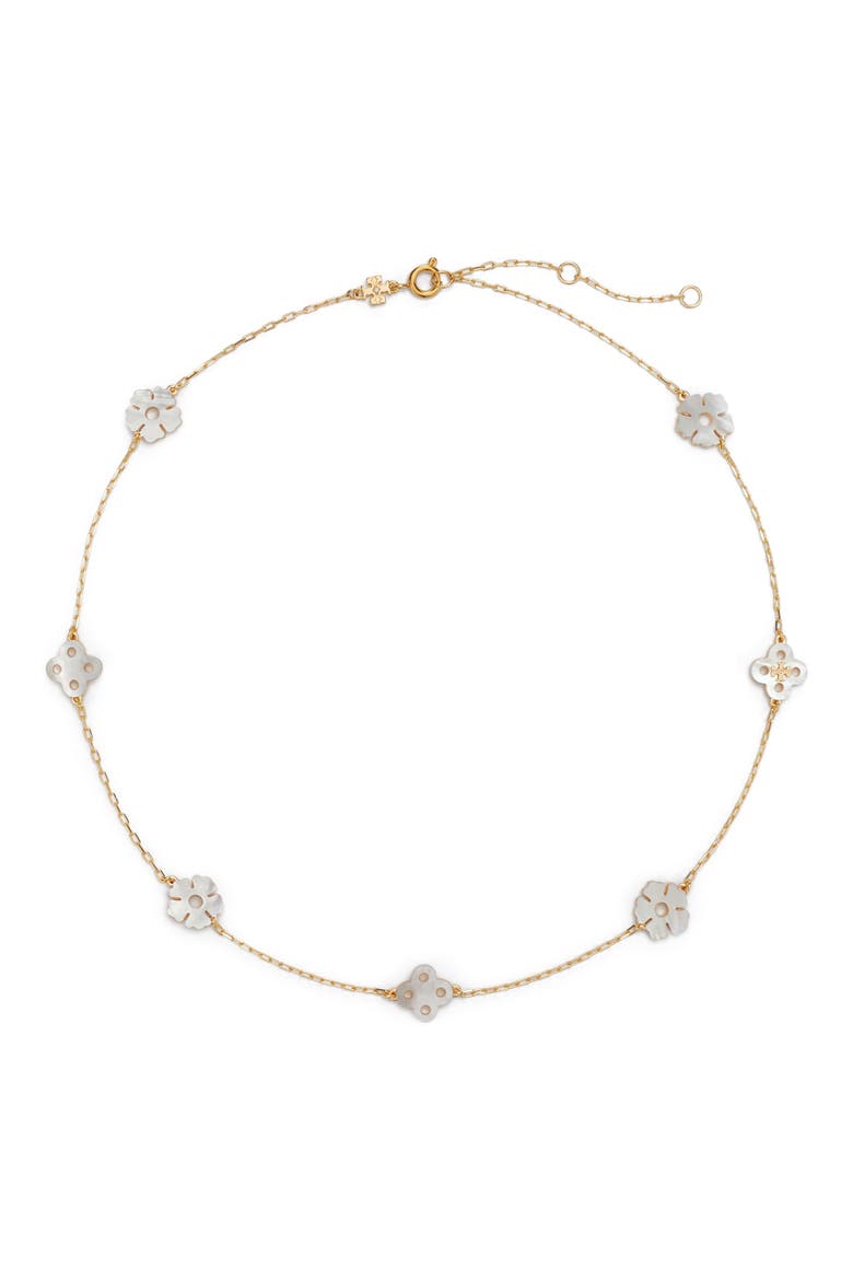 Forget Me Not Mother of Pearl Station Necklace, Main, color, TORY GOLD / MOTHER OF PEARL