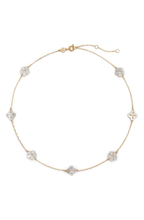 Forget Me Not Mother of Pearl Station Necklace