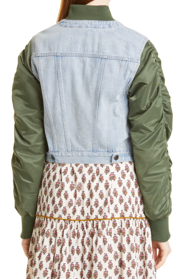 Emelia Mixed Media Bomber Jacket, Alternate, color, PEBBLE STONE