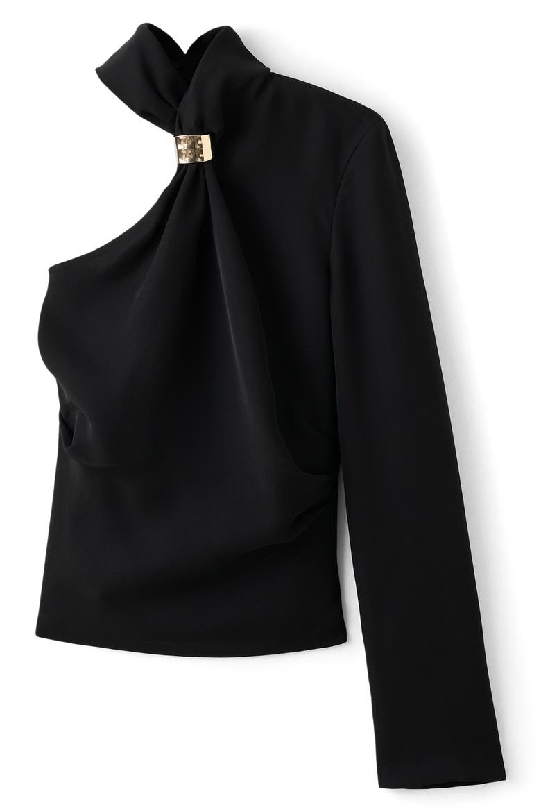 Metal Detail One-Shoulder Top, Alternate, color, BLACK