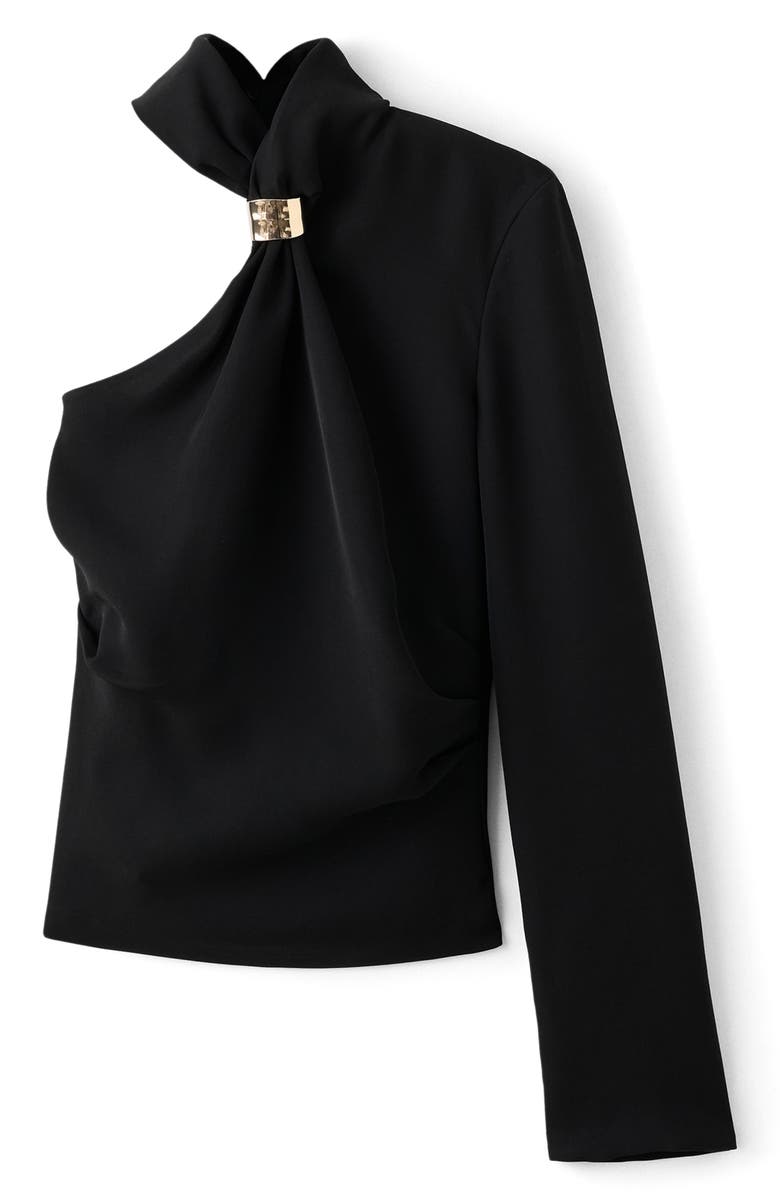 MANGO Metal Detail One-Shoulder Top, Alternate, color, Black