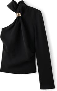 MANGO Metal Detail One-Shoulder Top