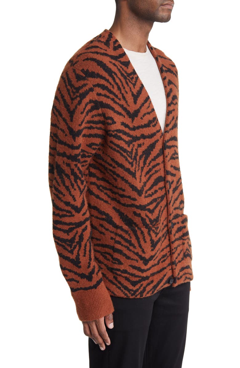 AllSaints Catt Tiger Stripe Bouclé Cardigan, Alternate, color, 