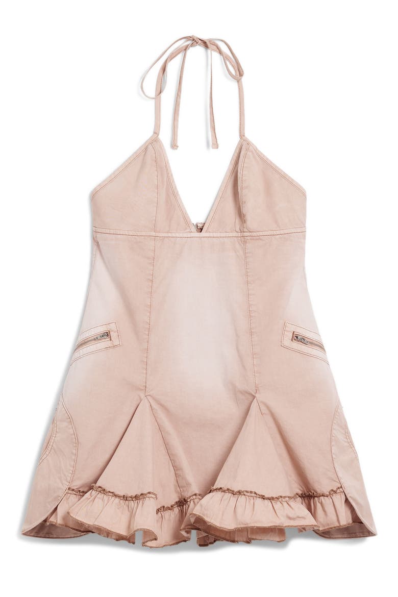 Ruffle Halter Cotton Minidress, Alternate, color, PINK