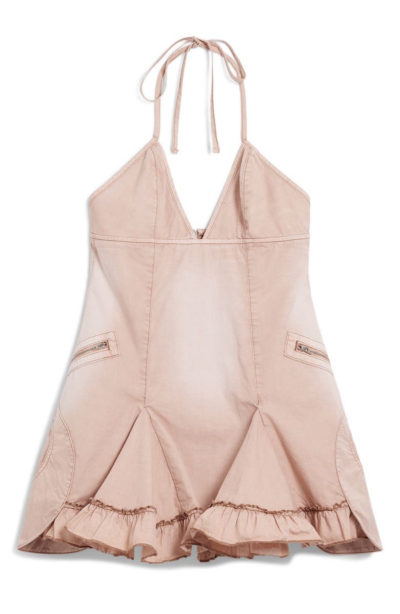 Desigual Ruffle Halter Cotton Minidress, Alternate, color, Pink