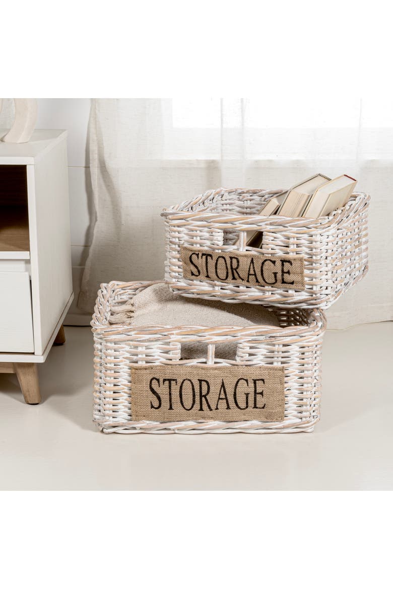 Reed Southwestern Hand-Woven Rattan Nesting Baskets with Handles, Alternate, color, White Wash/Kubu Gray