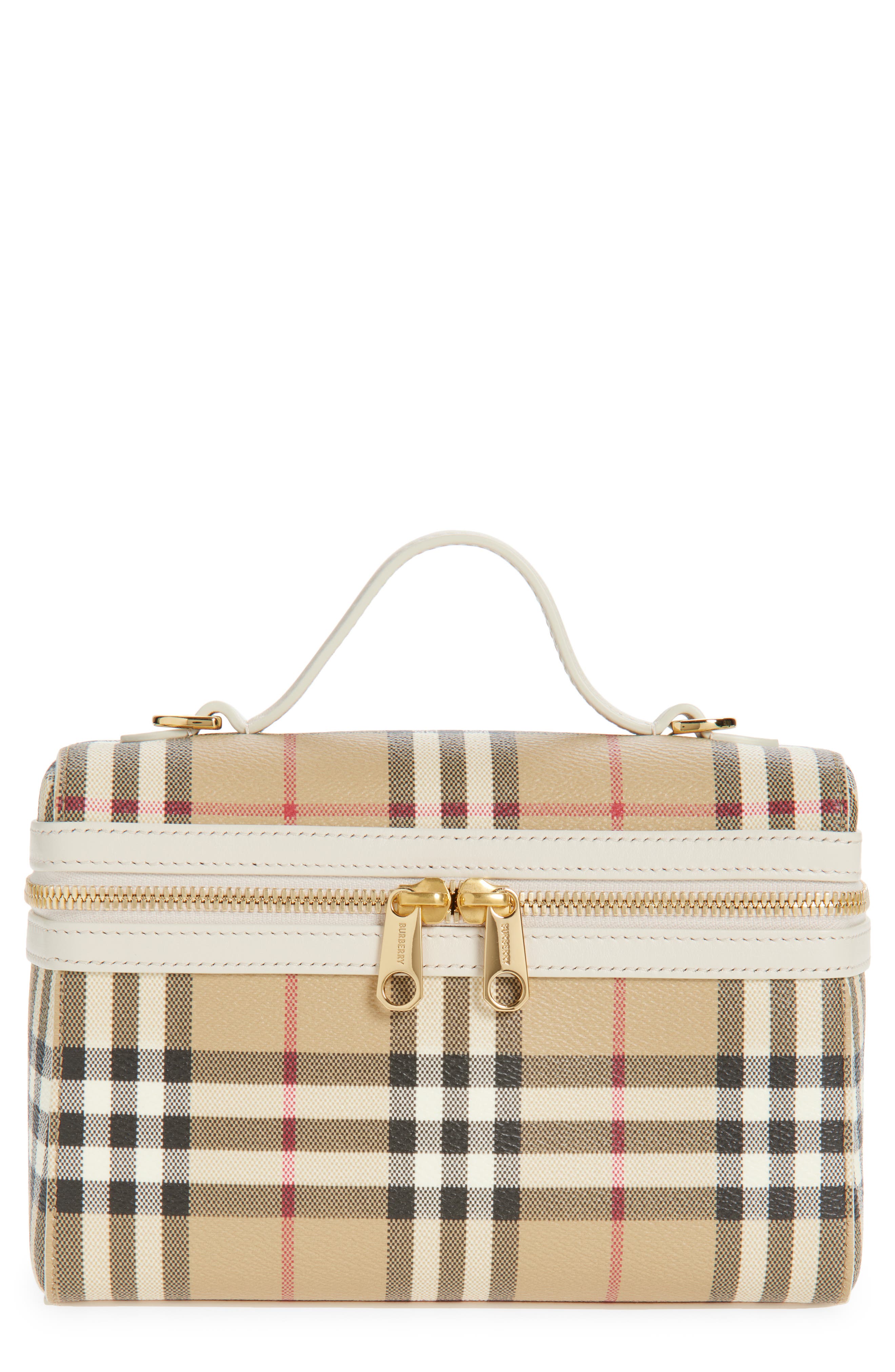Check Coated Canvas Vanity Case, Main, color, VINTAGE CHECK/ SOAP