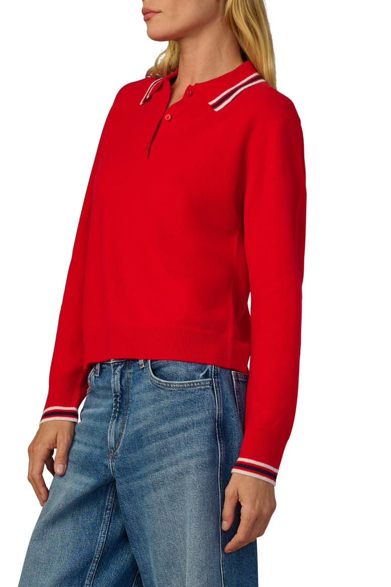 Tipped Cashmere Polo Sweater, Alternate, color, CHERRY RED