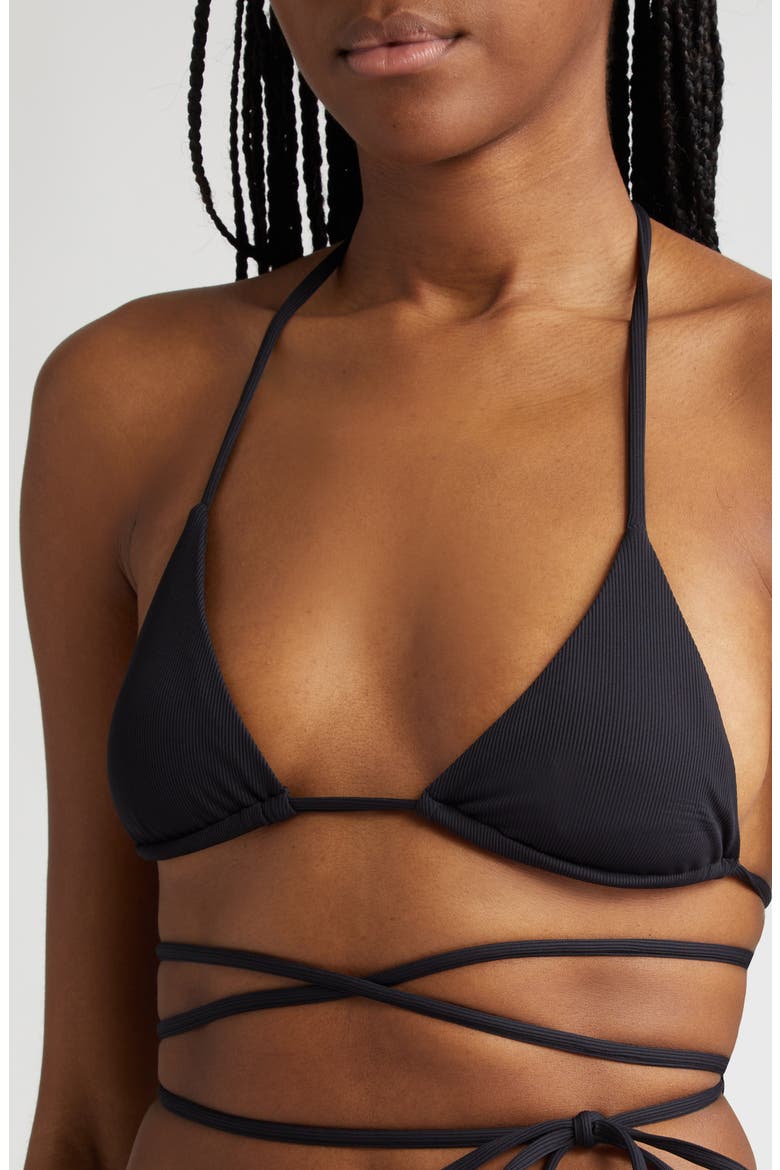 Naomi Halter Crossover Tie Waist Bikini Top, Alternate, color, BLACK