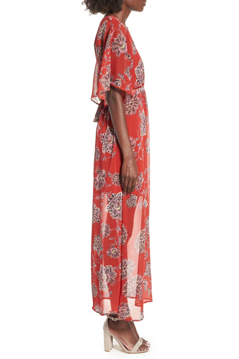 Chiffon Maxi Dress, Alternate, color, BRICK FLORAL