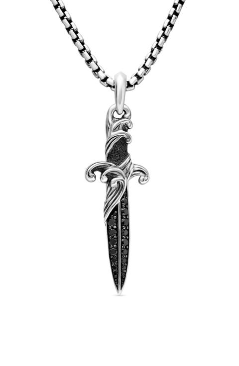 Waves Dagger Amulet with Black Diamonds