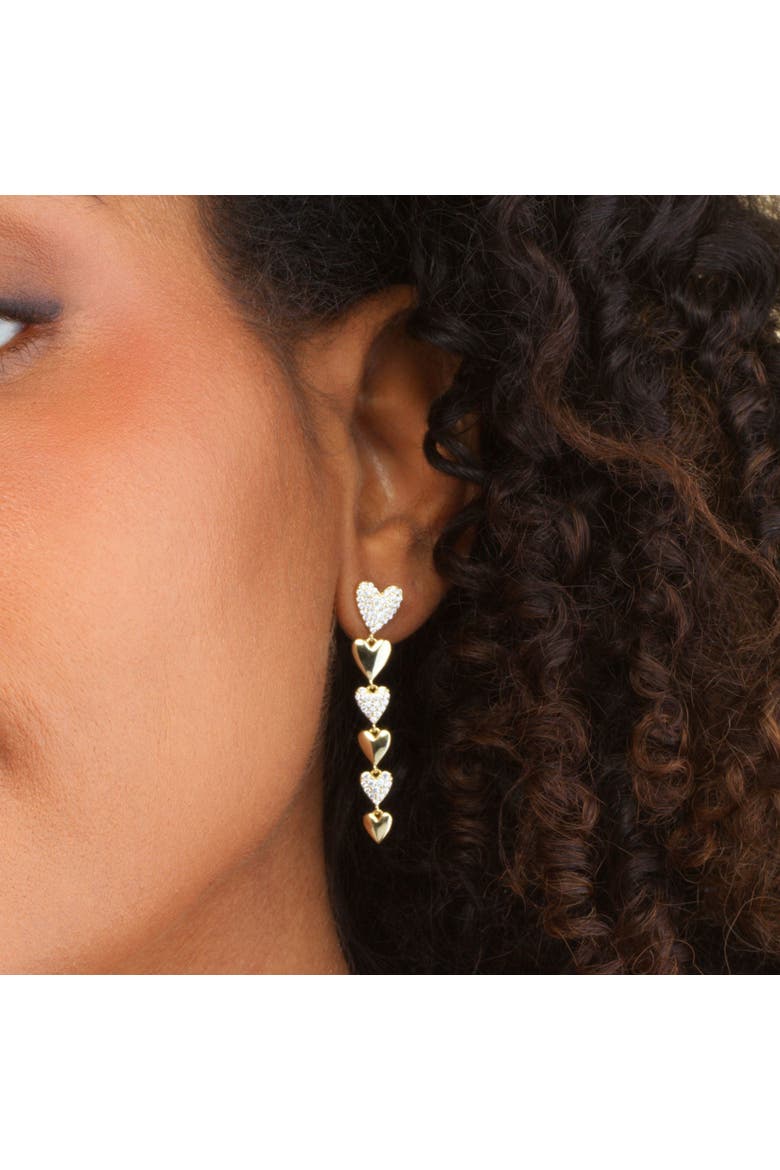 CZ Alternating Heart Dangle Earrings, Alternate, color, Gold Plated Sterling Silver