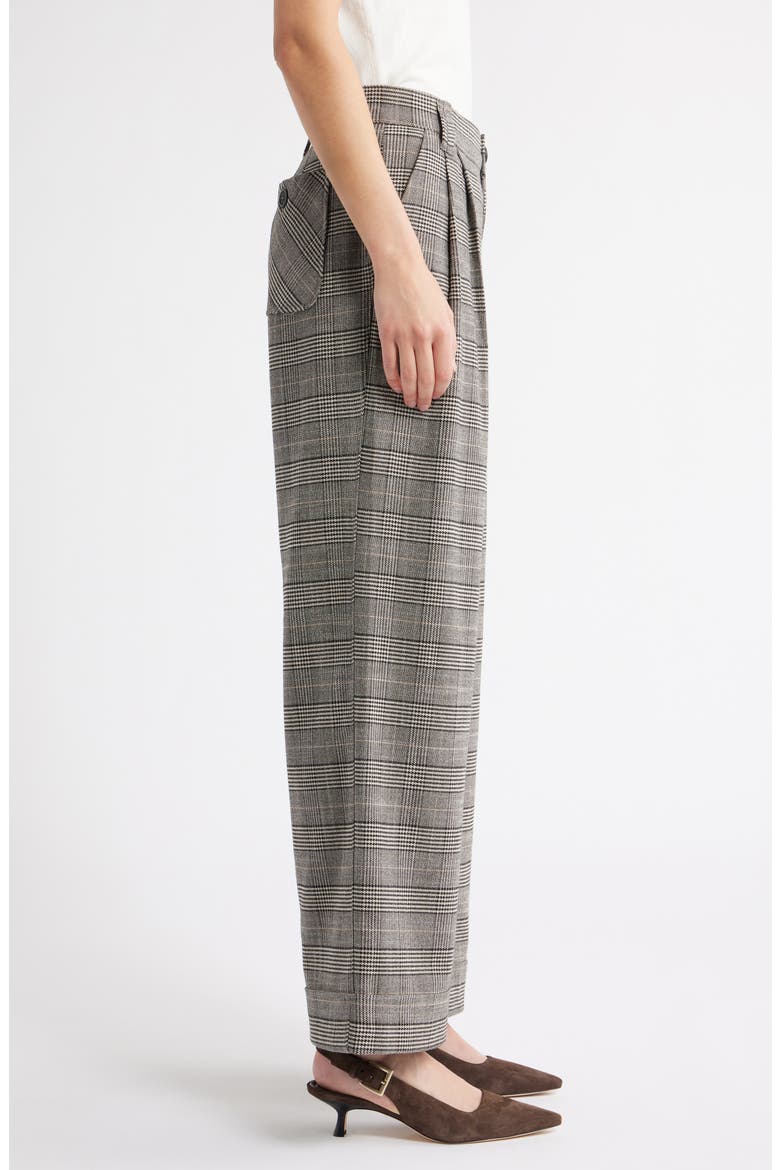 Skyrise Glen Plaid Pleated Wide Leg Trousers, Alternate, color, BIRCH BLACK MULTI