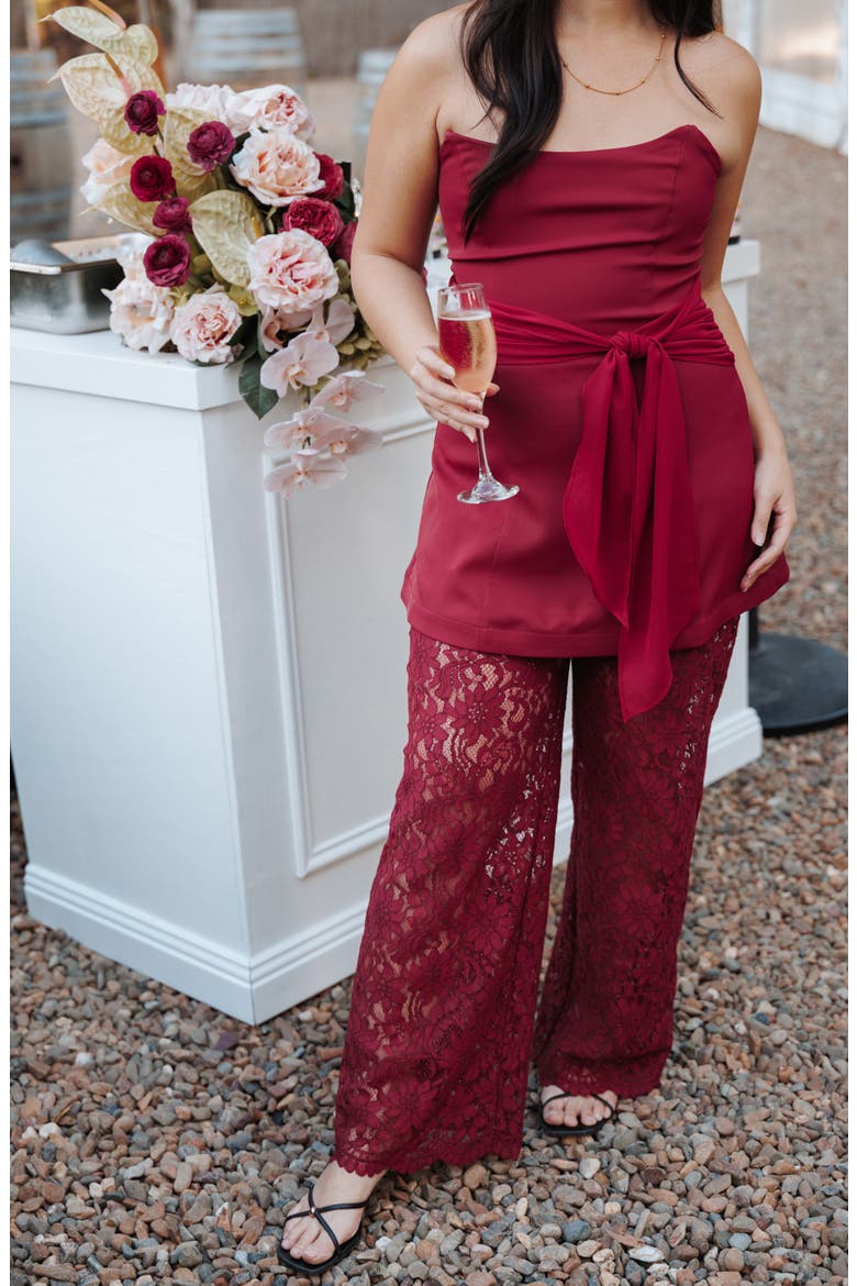 Athena Lace Wide Leg Jumpsuit, Alternate, color, SANGRIA RED