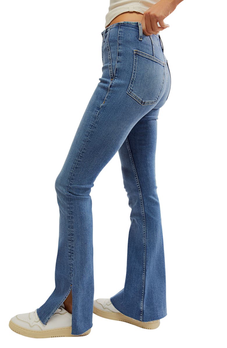 Free People Level Up Side Slit Bootcut Jeans, Alternate, color, Sunburst Blue