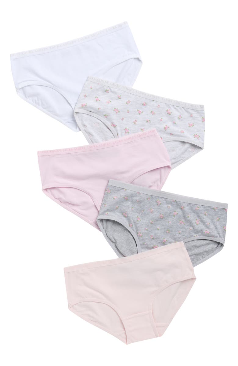 Laura Ashley Kids' 5-Pack Stretch Cotton Bikini Briefs, Main, color, Ditsy/ Strawberry Vanilla