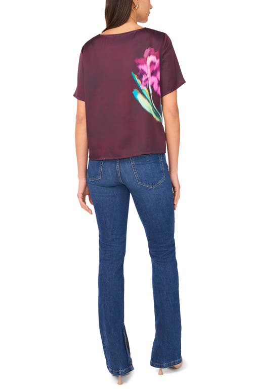 Vince Camuto Crewneck Short Sleeve Satin Top In Burgundy