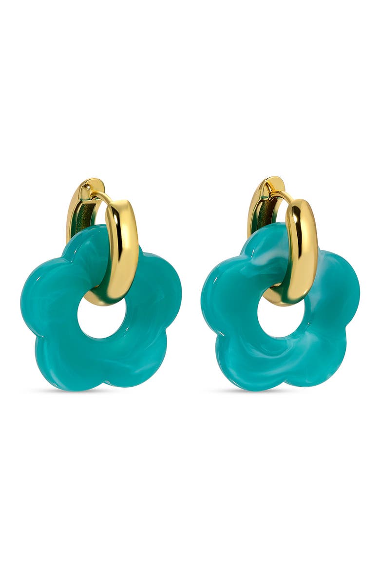 Resin Clover Drop Huggie Hoop Earrings, Main, color, GOLD