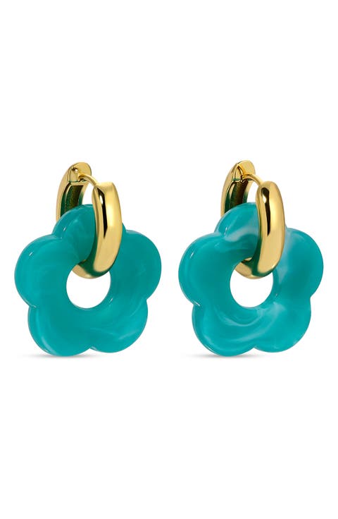 Resin Clover Drop Huggie Hoop Earrings