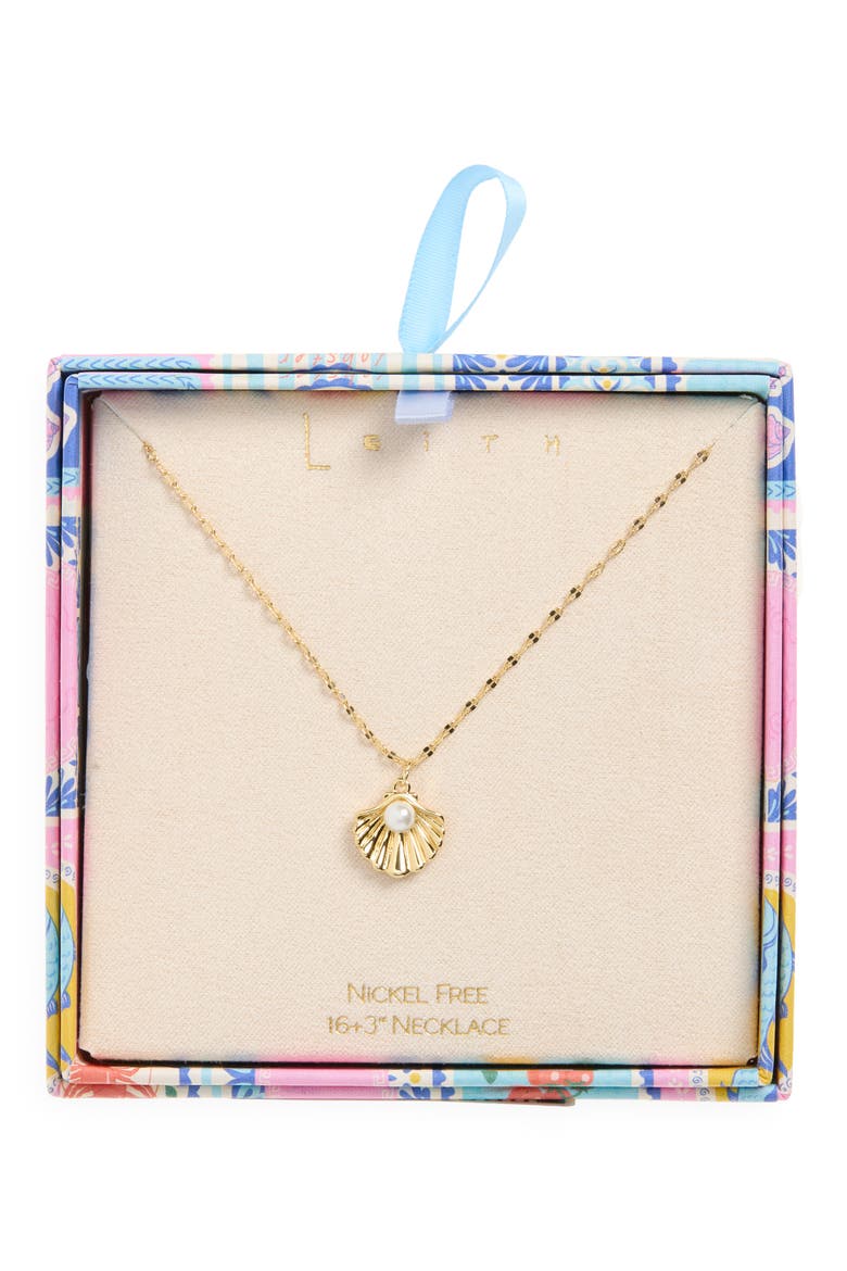 Faux Pearl Shell Pendant Necklace, Main, color, WHITE- GOLD