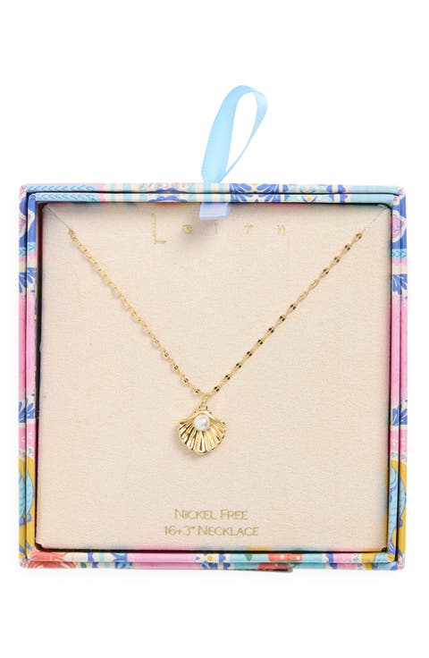 Faux Pearl Shell Pendant Necklace