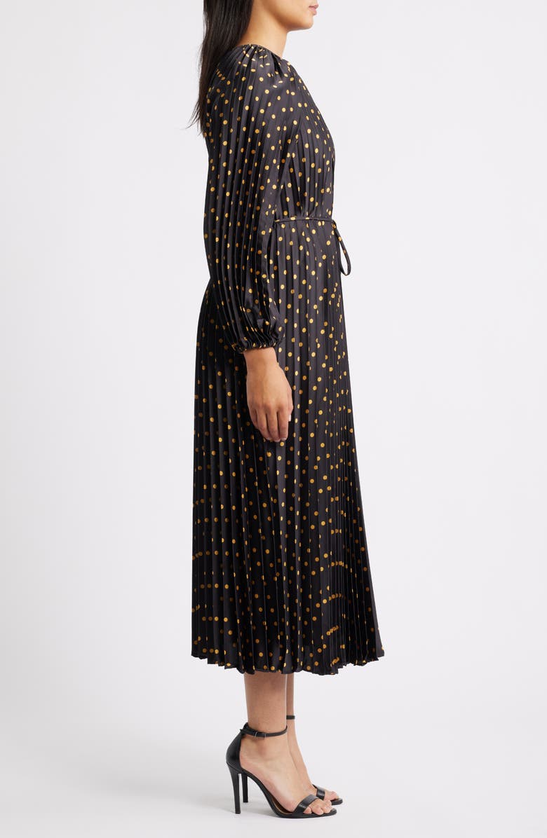 Julia Jordan Pleated Metallic Polka Dot Long Sleeve Dress, Alternate, color, Black Gold
