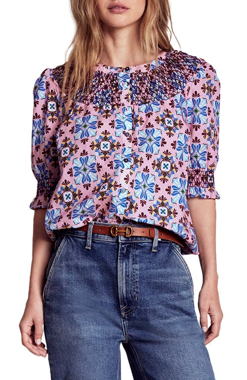 Boden Effie Print Front Button Top In Blue