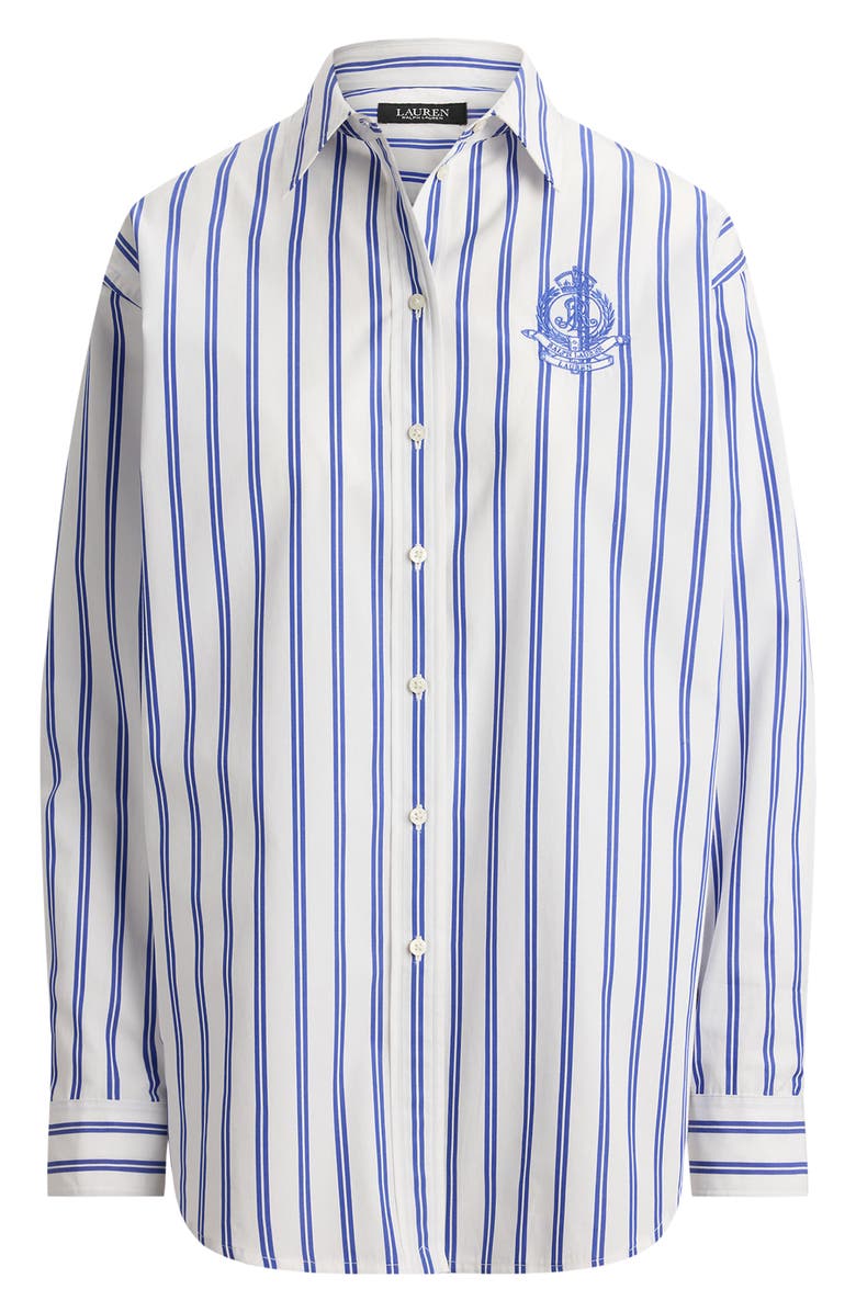 Lauren Ralph Lauren Stripe Cotton Broadcloth Button-Down Shirt, Alternate, color, Blue/ White
