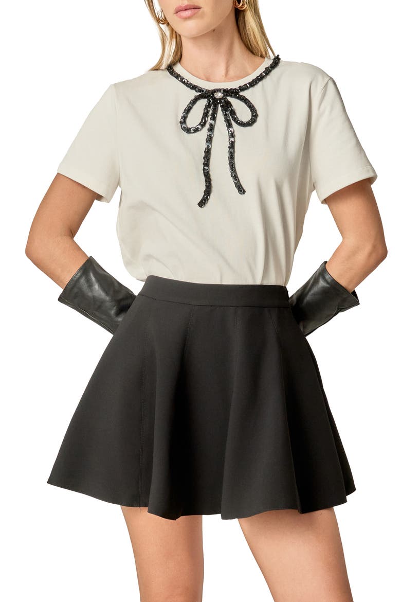 Beaded Bow Cotton T-Shirt, Main, color, WHITE